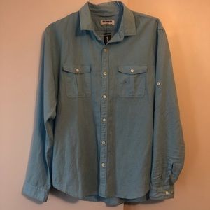 Express Light Blue Linen Blend Button down NWT